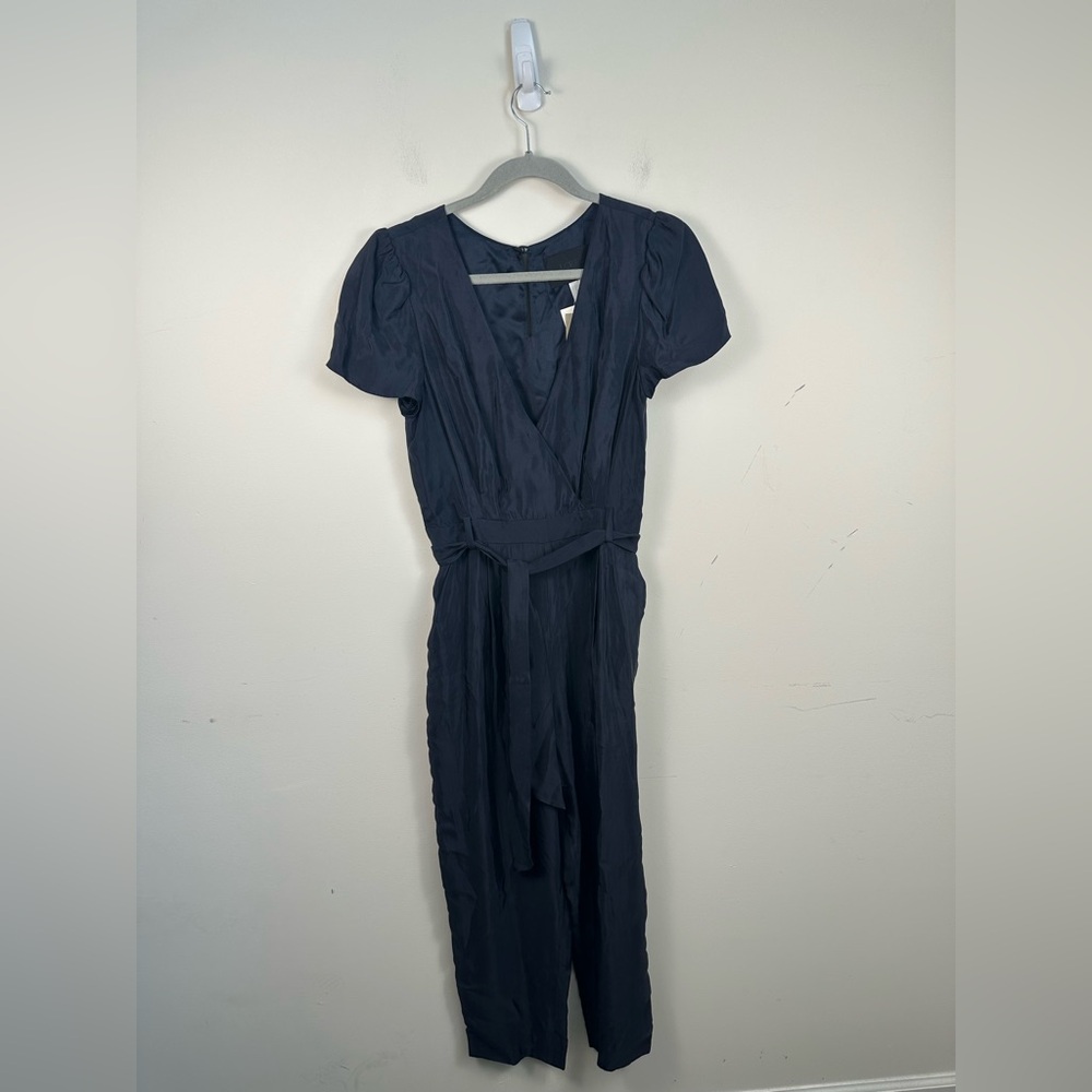 J.Crew Collection Silk Jumpsuit Women 6 Navy NWT Tie Waist‎ Cap Sleeve 46854